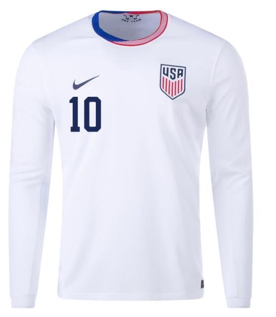 2024 United States PULISIC 10 Home Long Sleeve Replica Jersey