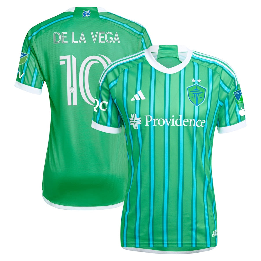 Men's adidas Pedro de la Vega Green Seattle Sounders FC 2024 The Anniversary Kit Authentic Player Jersey