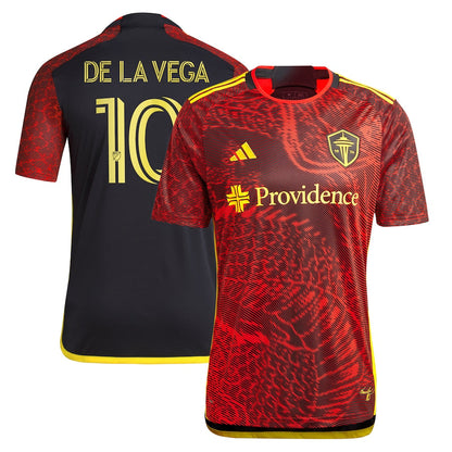 Men's adidas Pedro de la Vega Red Seattle Sounders FC 2024 The Bruce Lee Kit Replica Player Jersey