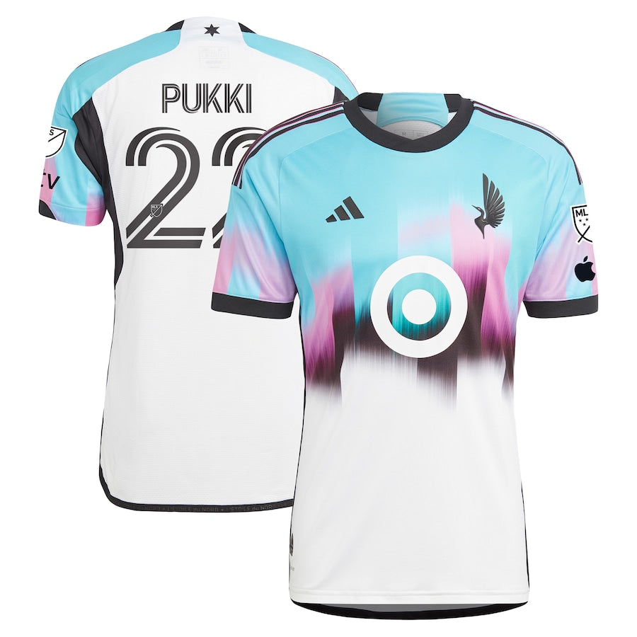 Men's adidas Teemu Pukki White Minnesota United FC 2024 The Northern Lights Kit Authentic Player Jersey