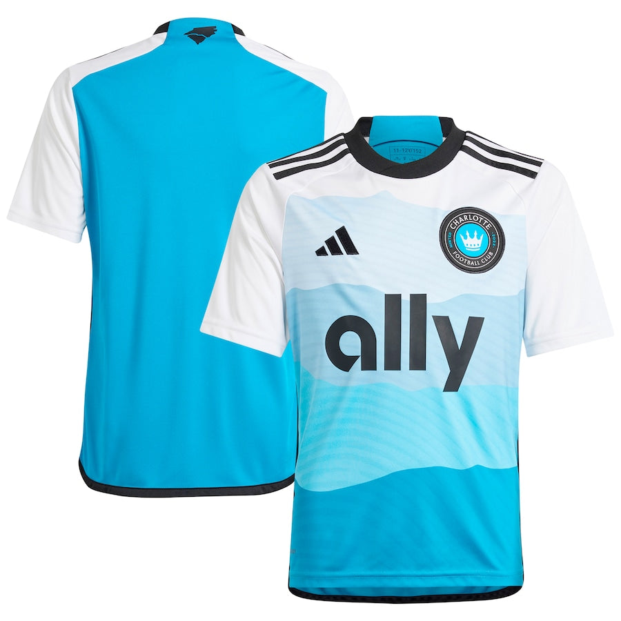 Youth adidas Blue Charlotte FC 2024 The Carolina Kit: Explore Replica Jersey - Customizable