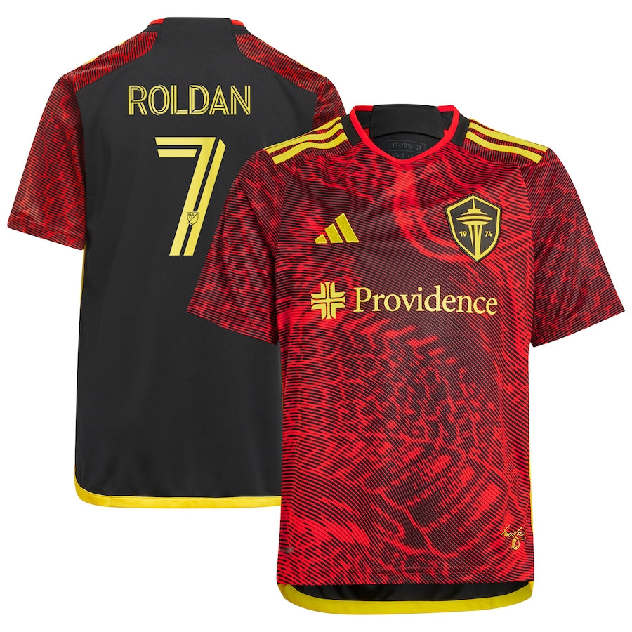 Youth adidas Cristian Roldan Red Seattle Sounders FC 2024 The Bruce Lee Kit Replica Player Jersey