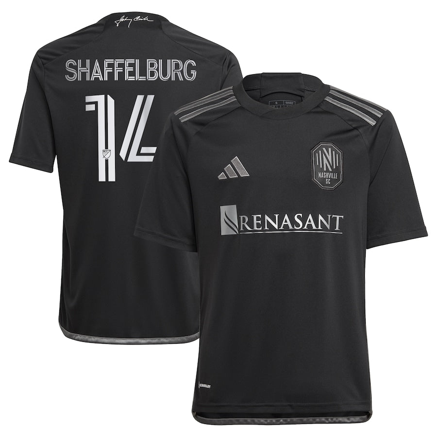 Youth adidas Jacob Shaffelburg Black Nashville SC 2024 Man In Black Kit Replica Player Jersey